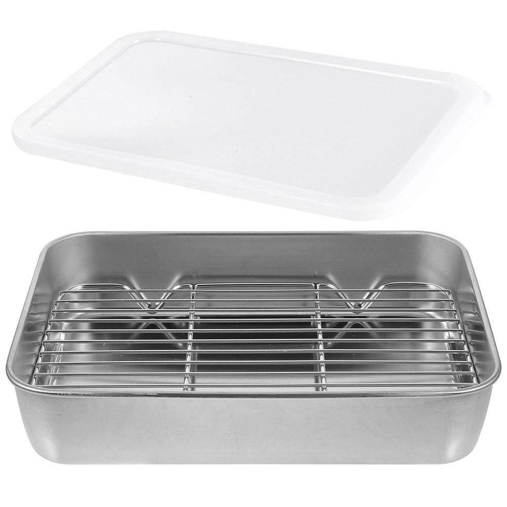 Stainless Steel Bakeware Oven Pan with Rack Baking Pans Fresh Preservation Food Refrigerator