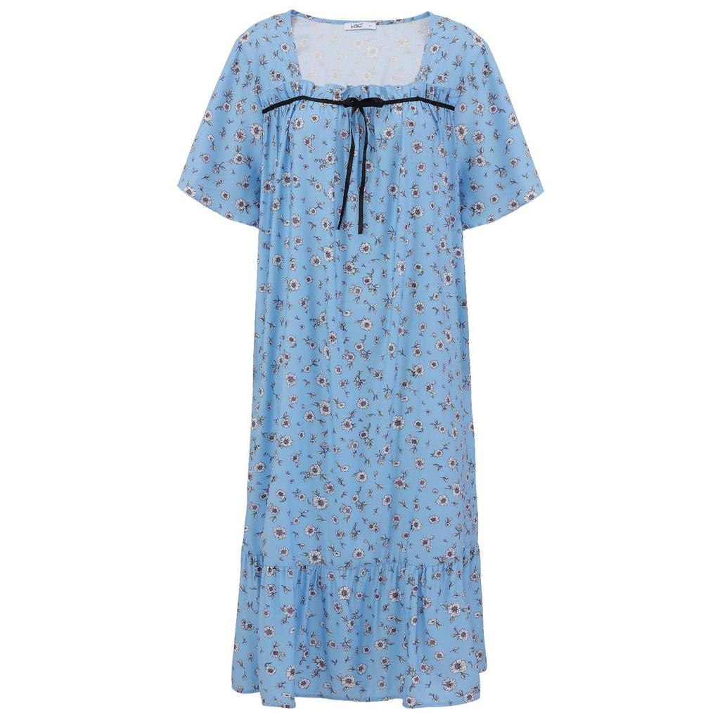 Женская свободная ночная рубашка больших размеров, квадратное домашнее платье, платье для сна с короткими рукавами, мягкая длинная одежда для сна, ночные рубашки для домашней одежды, пижамное платье XL-5XL