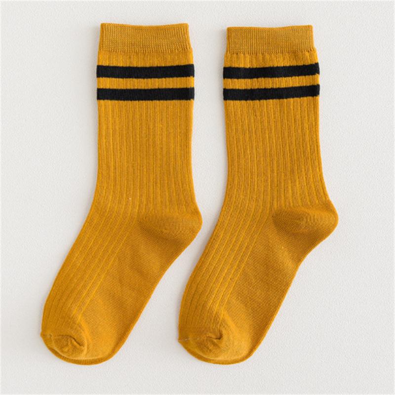Socks Women's Autumn and Winter Japanese Style Pile Socks Solid Color Mid-tube College Style Parallel Bars Trend Retro Ladies Striped Socks