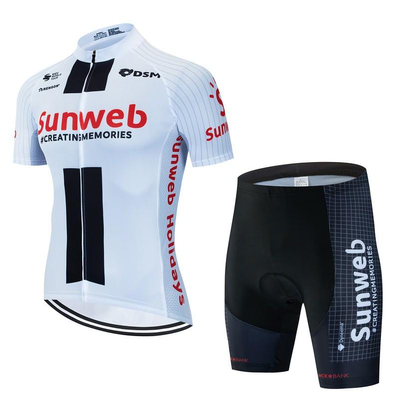 Sunweb Cycling Jersey Set Men Short Sleeve Mountain Bike Performance Wear Breathable Compression Fit