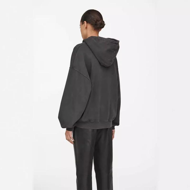 Womens Fleece Hoodie Loose Fit Vintage Letter Print Streetwear Sweatshirt