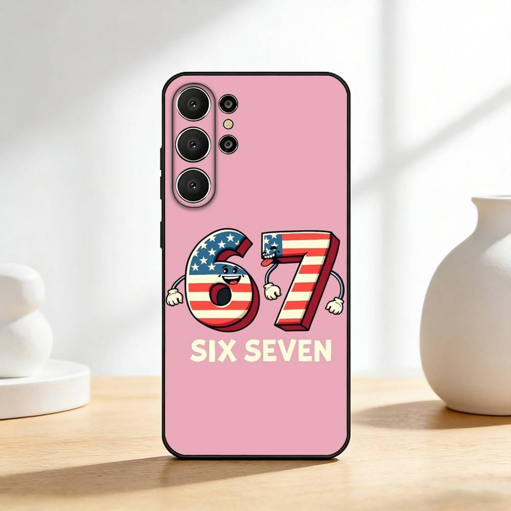 67 S-Six S-Seven Чехол для телефона Samsung S26, S25, 24, 23, 22, 30, 21, 10, 9, Ultra, Plus, Lite, FE Мягкий черный чехол