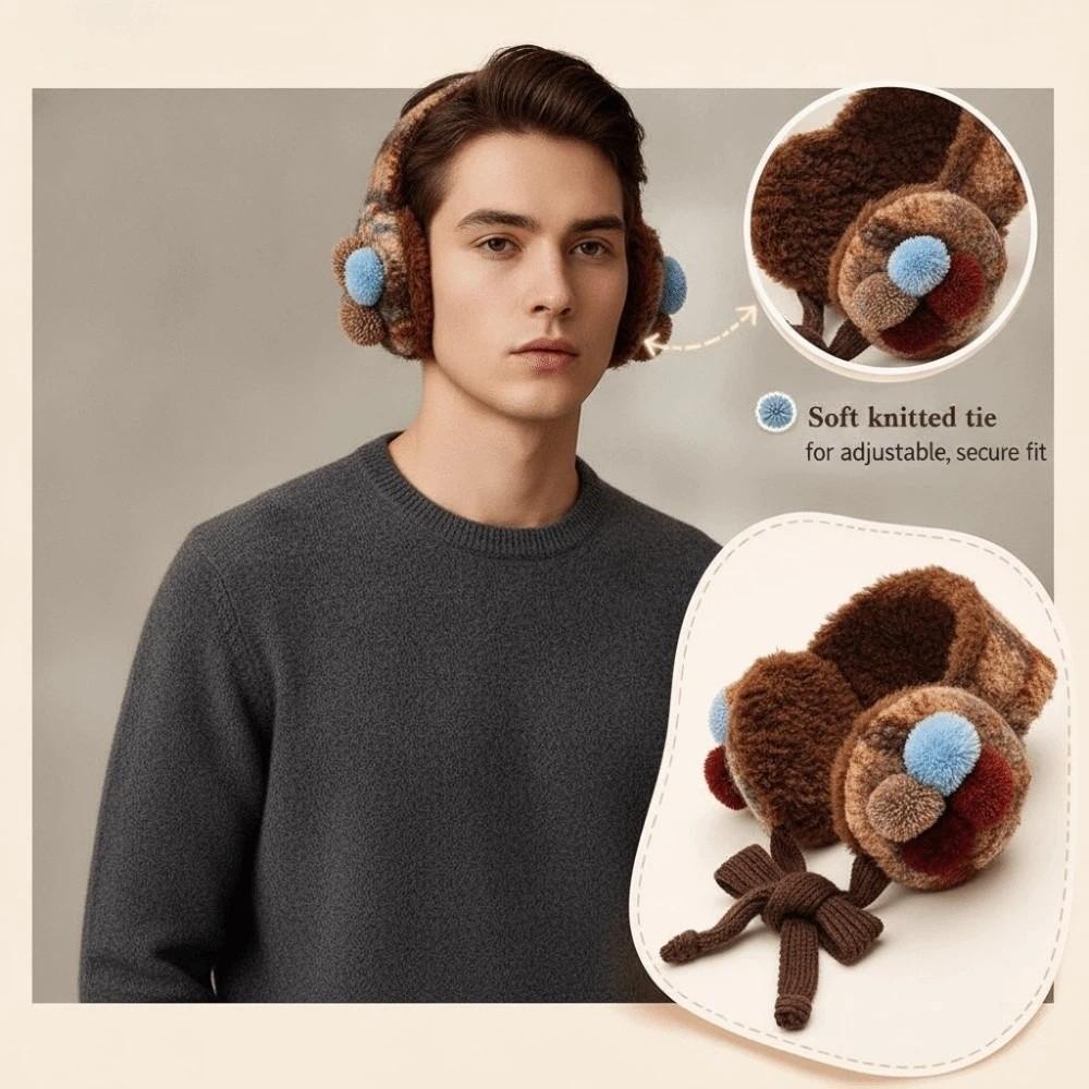 Soft Vintage Pom Earmuff Thickened Lace Up Ear Warmer Tie Up Ear Covers Cycling