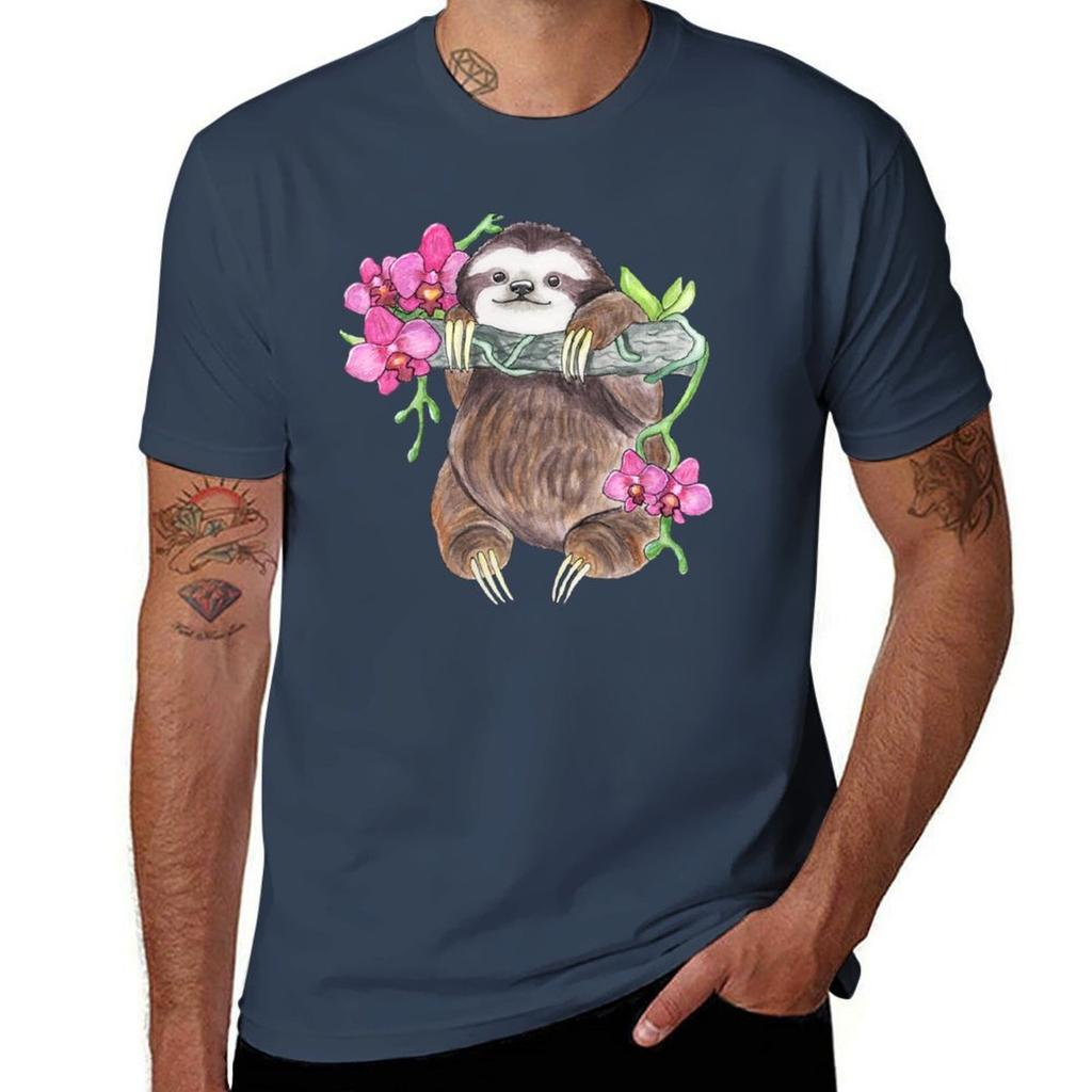 Happy Sloth With Orchids Tshirt Cool Dry Perforunisexce Tshirt
