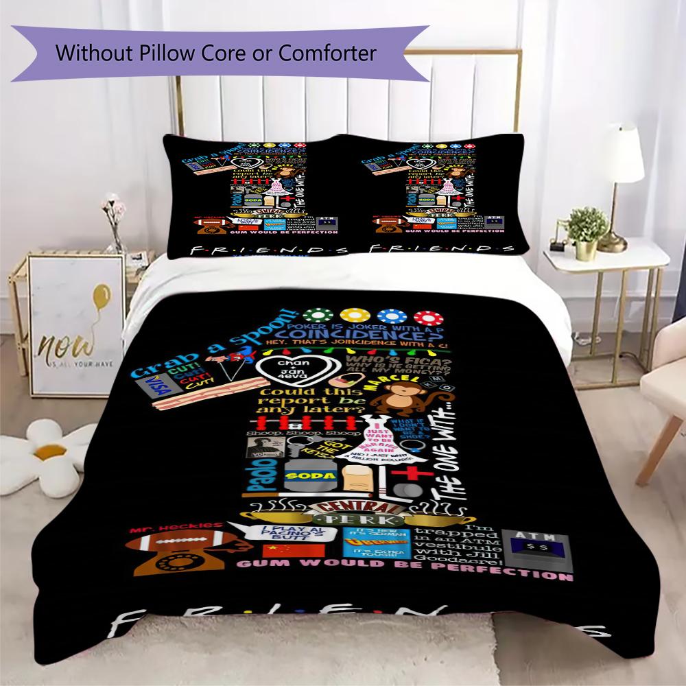 1PC Friends Theme Bedding Quilt Set Quilt Cover Pillowcase Home Decoration Birthday Gift (1 * duvet cover + 2 * pillowcase, without core)A1
