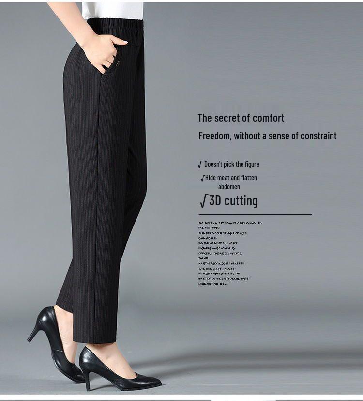 High Waist Plus Size Elastic Grandma Pants - Casual Loose Straight Leg for Middle-Aged & Elderly Women