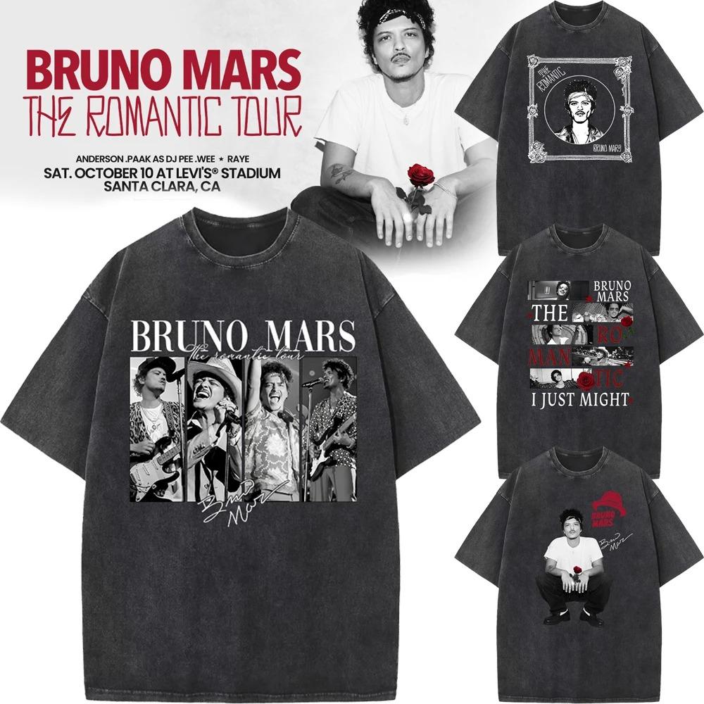 benber Bruno Mars The Romantic Tour Washed Oversized Yk Tshirt Men Women Hip Hop Short Sleeve Casual Loose Tee Shirt Female Male