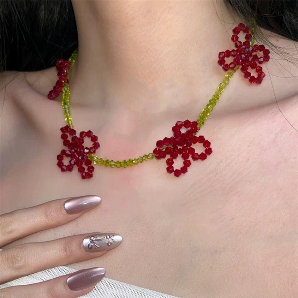 Стразы Цветочный Чокер Цепочка на Ключицу Бисероплетение Подвеска Завязка Ретро Свежее Ожерелье с Цветком Вечеринка