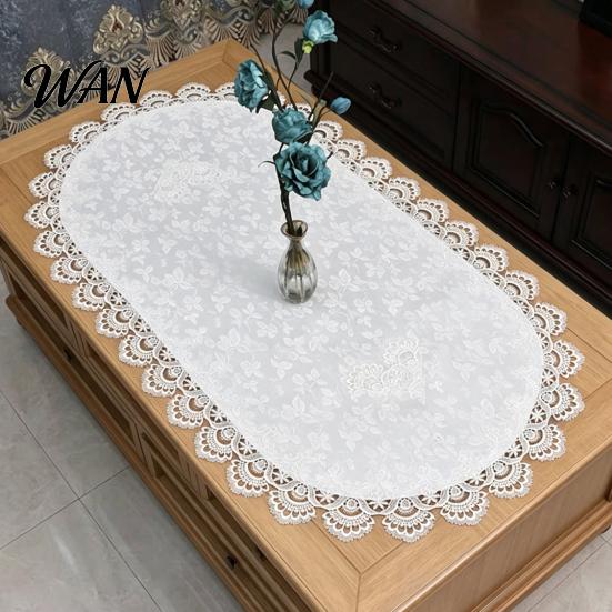 Non-curling Table Runner Oval Lace Runner, Vintage Doily, Retro Translucent Floral Placemat for Coffee Dining Decor Lightweight Mesh