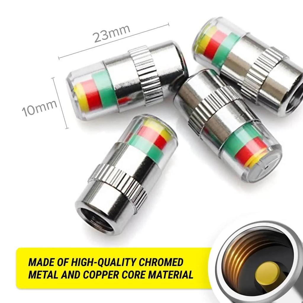 4PCS Car Tire Pressure Caps Tire Valve Cap with Pressure Indicator Tyre Pressure Monitor Valve Caps Air Alert Auto Accessories Tire Chucks 1
