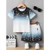 Summer Round Neck Pullover Short Sleeved Tie Dye Top, Letter Printed Shorts, Children's Clothing Set for Children