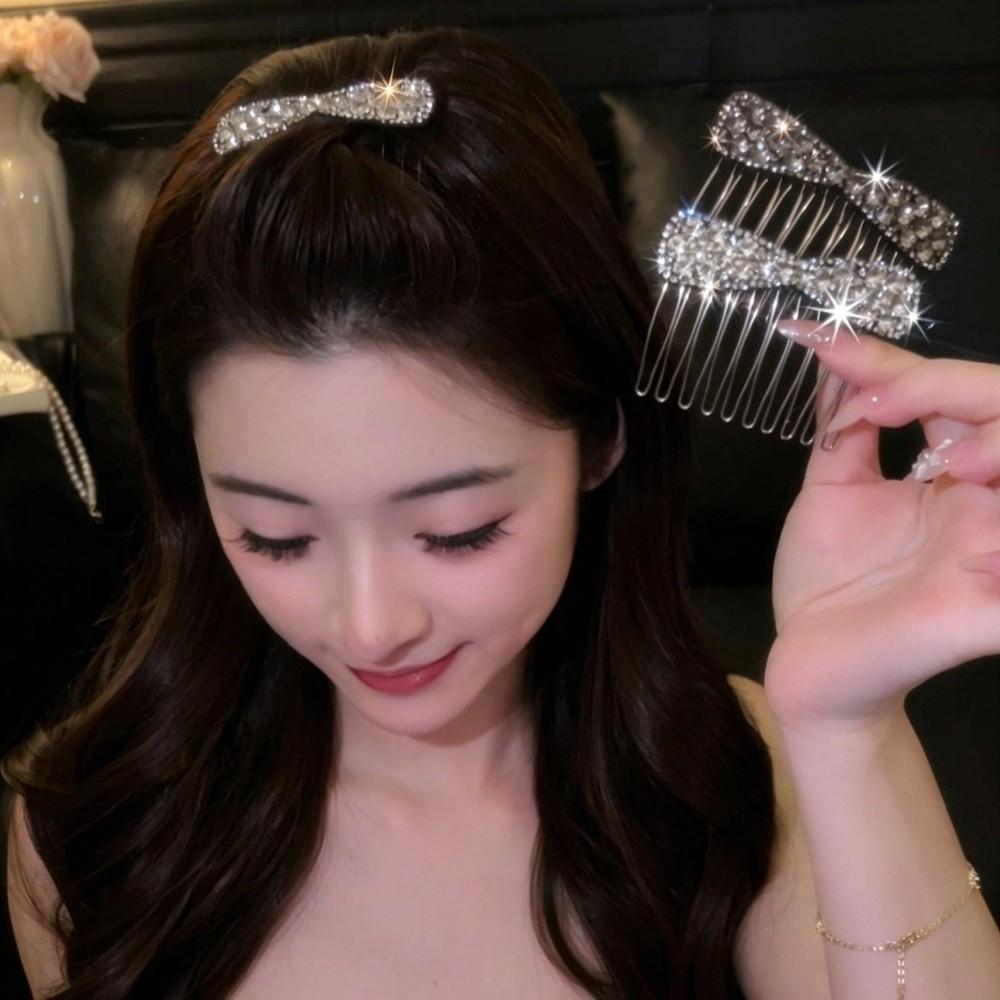 Silver Bow Hair Comb Bow Shape Updo Hair Comb Gifts Back-of-head Bun Hairbrush Updo Styling