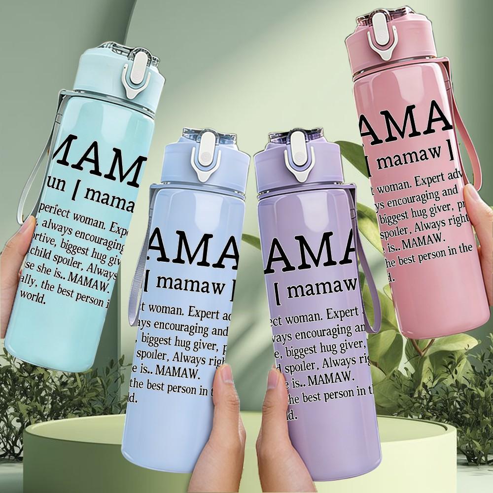 1PC Mamaw Definition Text Print 750ml Color Plastic Sports Water Bottle Leakproof Flip Straw Lid Suitable for Sports Office Home Use