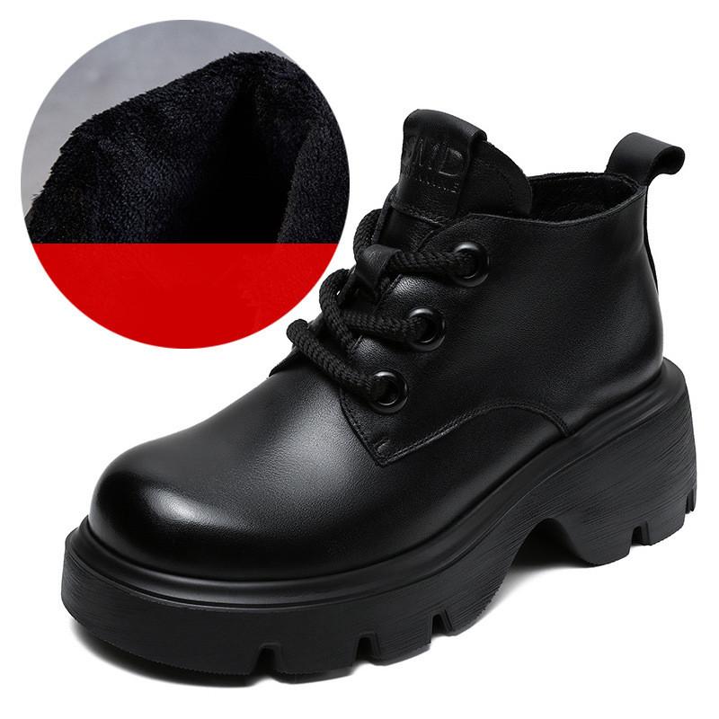 Johnature Натуральная кожа толстые подошвы короткие сапоги винтажные универсальные женские туфли на платформе