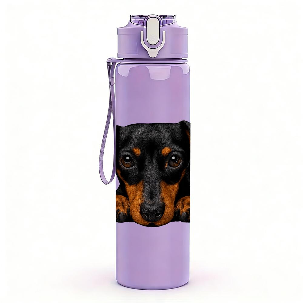 1PC Black Brown Dachshund Bust 750ml Color Plastic Sports Water Bottle Leakproof Flip Straw Lid For Sports Office Home Use