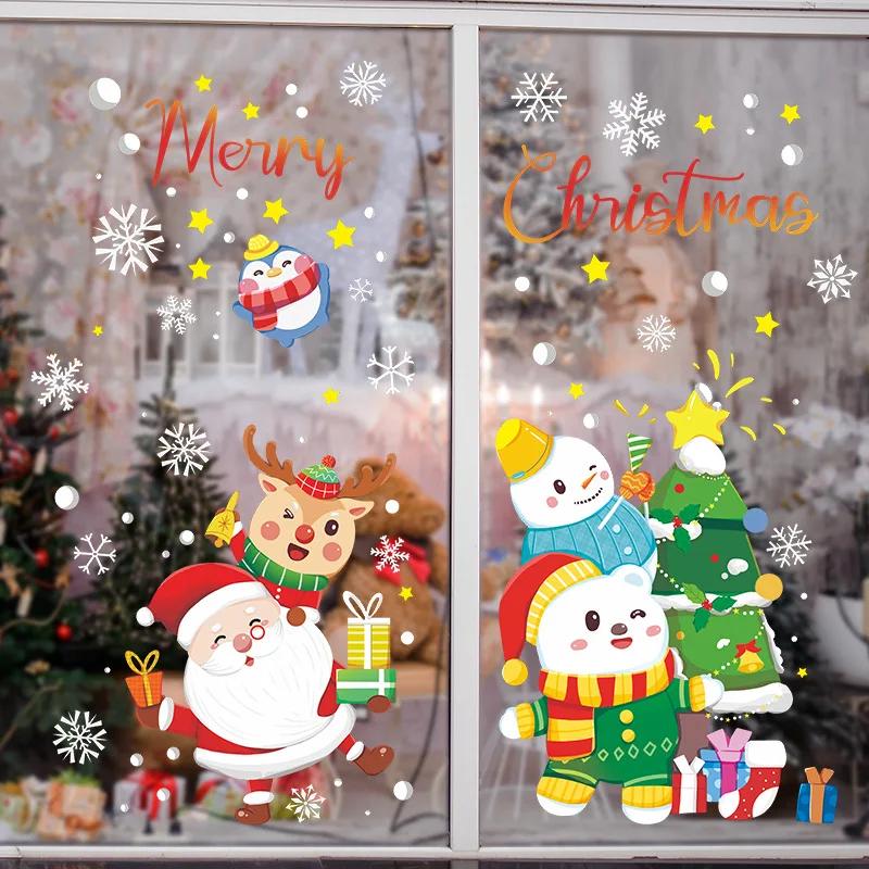 Съемная рождественская ПВХ-статичная наклейка Санта-Лось Наклейки на окна Украшение Снежинки Наклейки на стены Новогодняя 2025 Вечеринка Стекло Паста