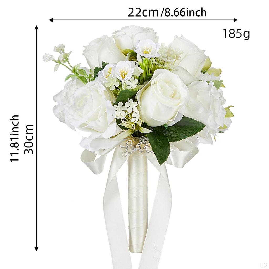 Wedding Bouquet White Roses Flower Artificial Bridesmaid for Decoration Prop
