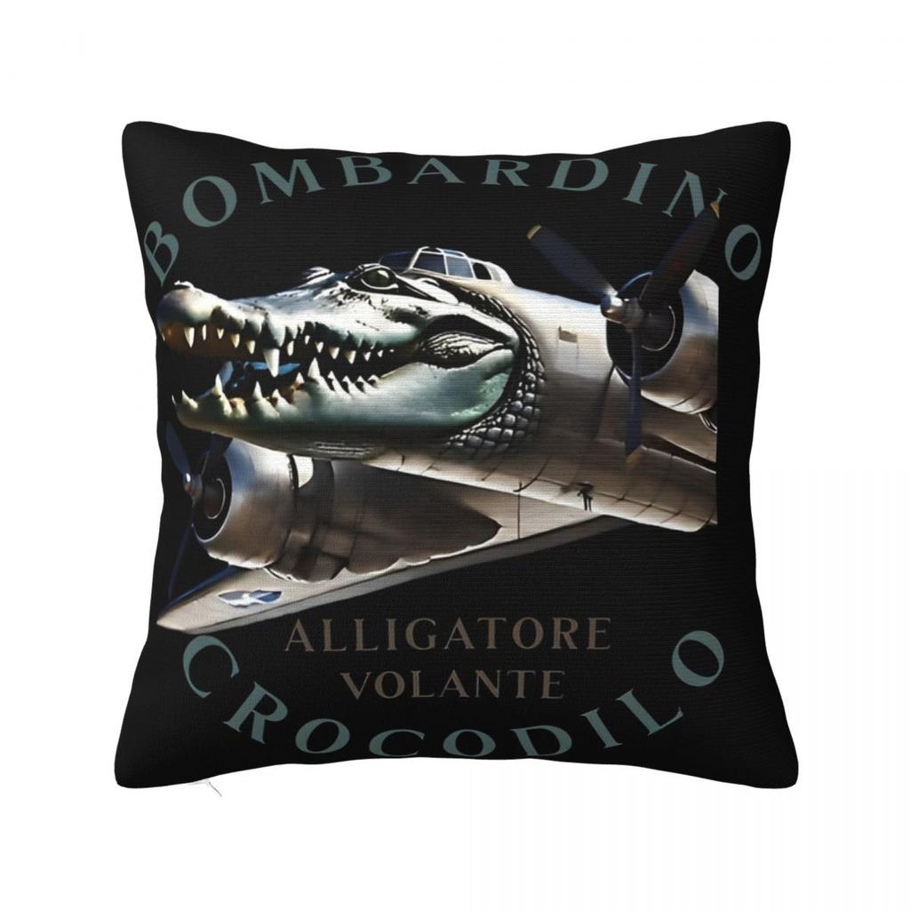 Мем Мозговая Гниль Bombardino Crocodilo Наволочка Чехол для Подушки Креативный Декор на Молнии Чехол для Декоративной Подушки на Сиденье 45x45см