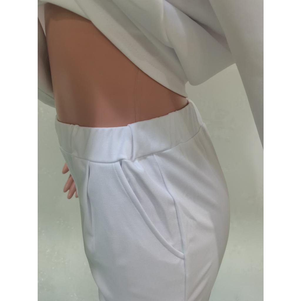 Женский комплект из двух предметов из плотной ткани Весна-Осень, Свободный топ с круглым вырезом и удобные брюки, Повседневный однотонный костюм для ежедневной носки