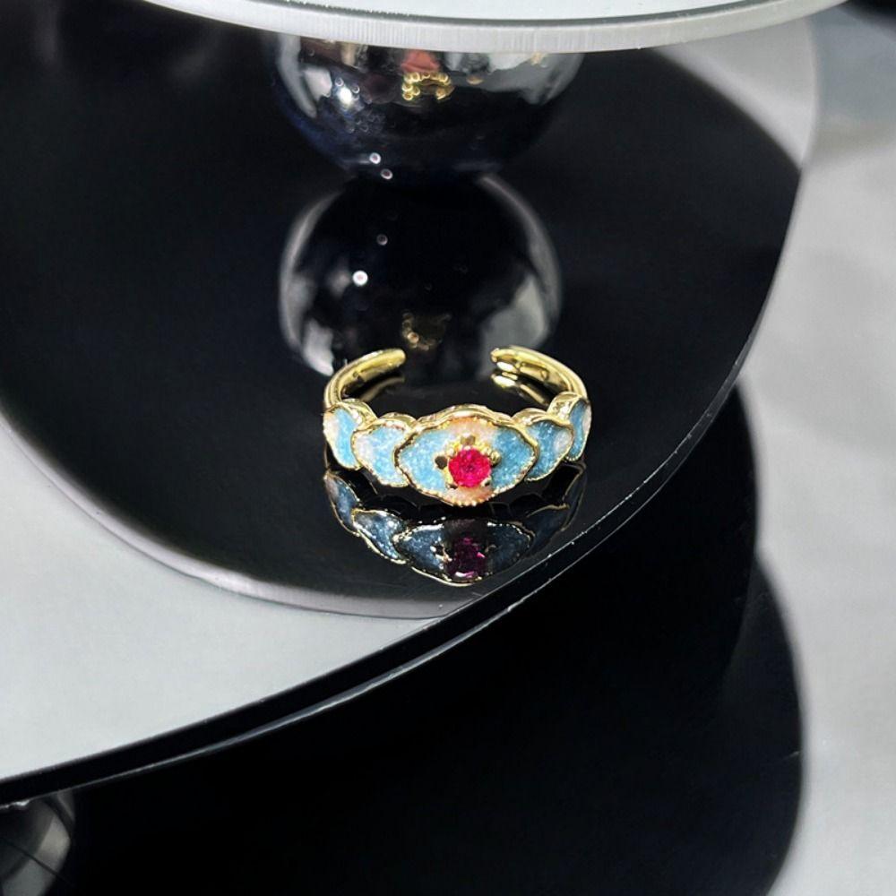 Прозрачное эмалевое кольцо Изысканные металлические открытые кольца Модные китайские винтажные кольца Ежедневно