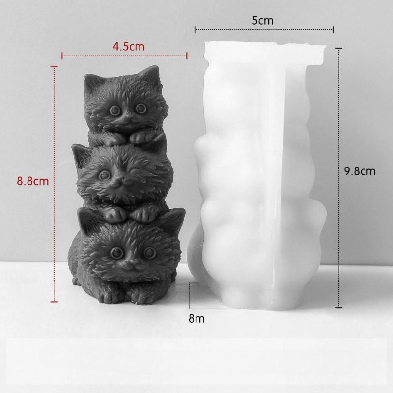 DIY Animal Three Kittens Silicone Mold Stacking Cats Cute Aroma Candle Гипсовые украшения Формы для ароматерапии автомобиля