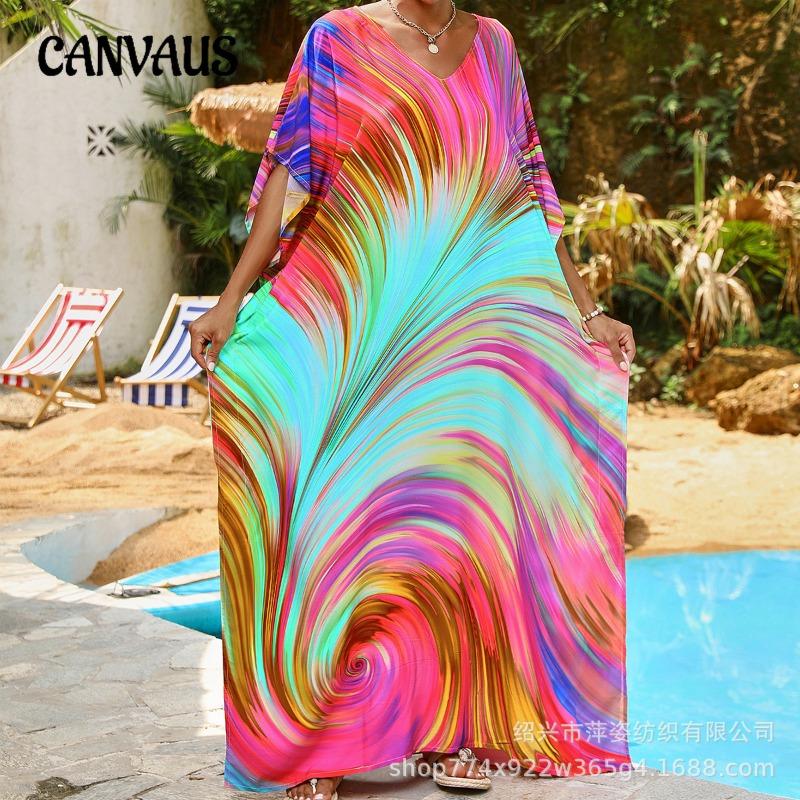 Плюс Размер Женщин Новый Принт Пляжный Свободный Платье Праздничный Бикини Накидка