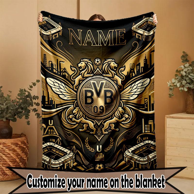 Custom Name Personalized Borussia Dortmund Bvb Print Blanket, Home Decor, Bedroom, Sofa, Camping, Couch, Gifts for Birthday Christmas