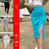 High-Waisted Slit Midi Skirt - Irregular Drawstring Ruched Bodycon for Women