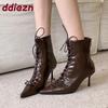 Fashion Pointed Toe Women Ankle Boots With Thin Heels Shoes Fashion Lace Up Modern Ladies Short Boots Female Pumps Shoes