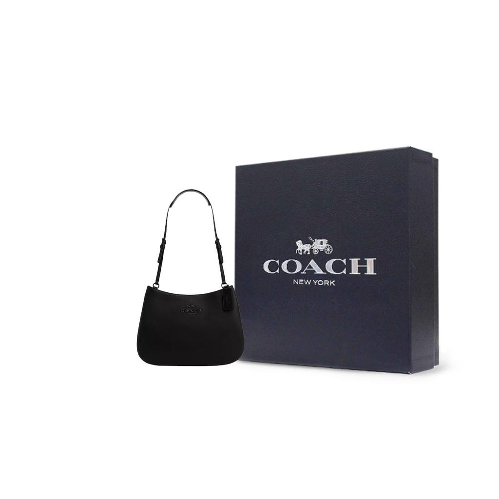 Coach Пенал 27 Классический Простой Тисненый Логотип Кожаный Тоут Сумка на Плечо Большая Женские сумки Черный CP101-JIBLK