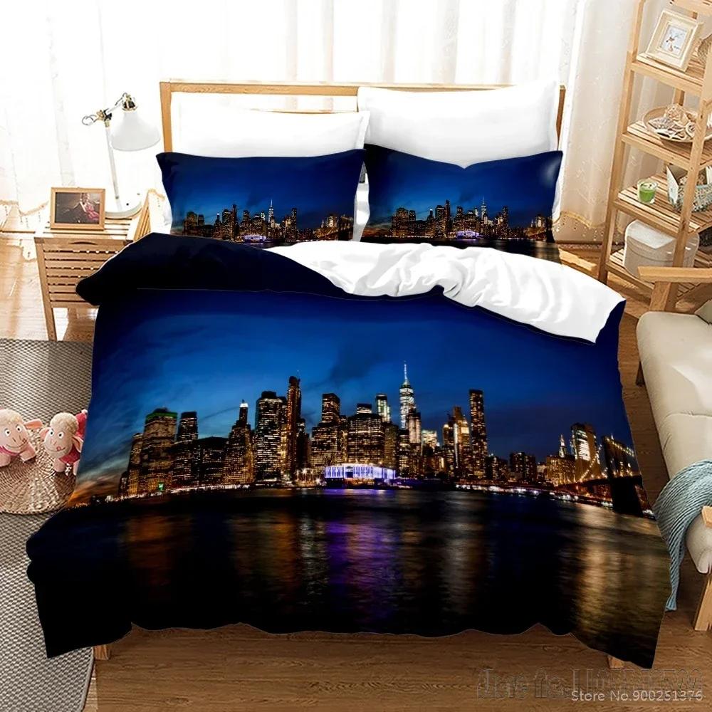 New York City Night View Love Child Duvet Cover Set HD Comforter Cover Bedclothes for Kids Bedding Sets Bedroom Decor