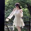 Французский темперамент сексуальное платье-рубашка с открытыми плечами с оборками по краю талии из шифона женское летнее новое платье