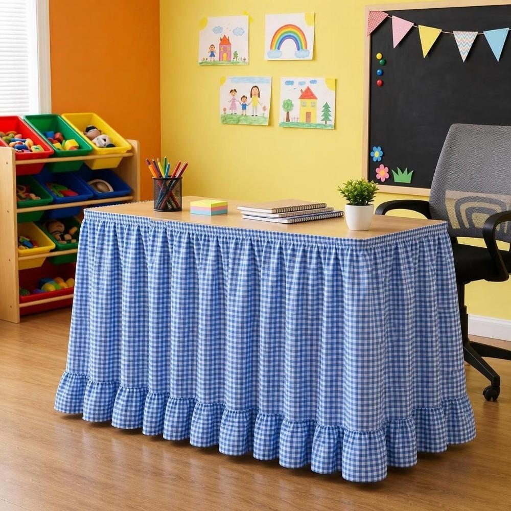 Hook and Loop Gingham Table Skirt Ruffled Edge Plaid Ruffled Table Skirt Classroom