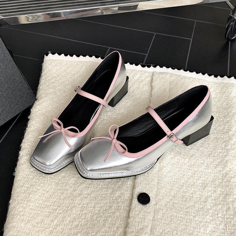 Осенние туфли с бантом женские с юбкой сказочные туфли одно слово с французским средним каблуком толстый каблук Мэри Джейн маленькие кожаные туфли
