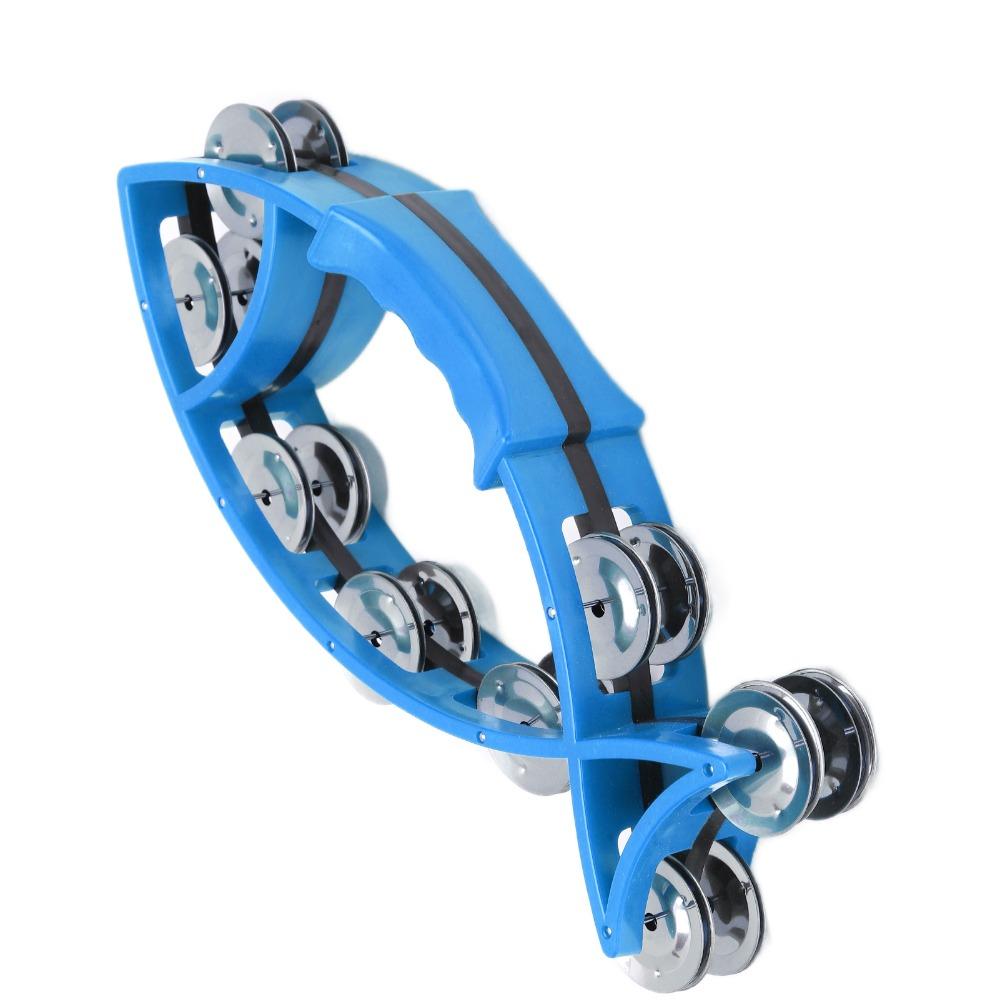 Metal+Plastic Hand Tambourine Blue/Red Musical Rhythm Instrument Party Music