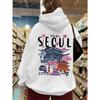 Seoul Beautiful Scenery Printing Womens Hooded Warm Fleece Comfortable Hoodies Simple Soft Hoodie Street Casual Loose