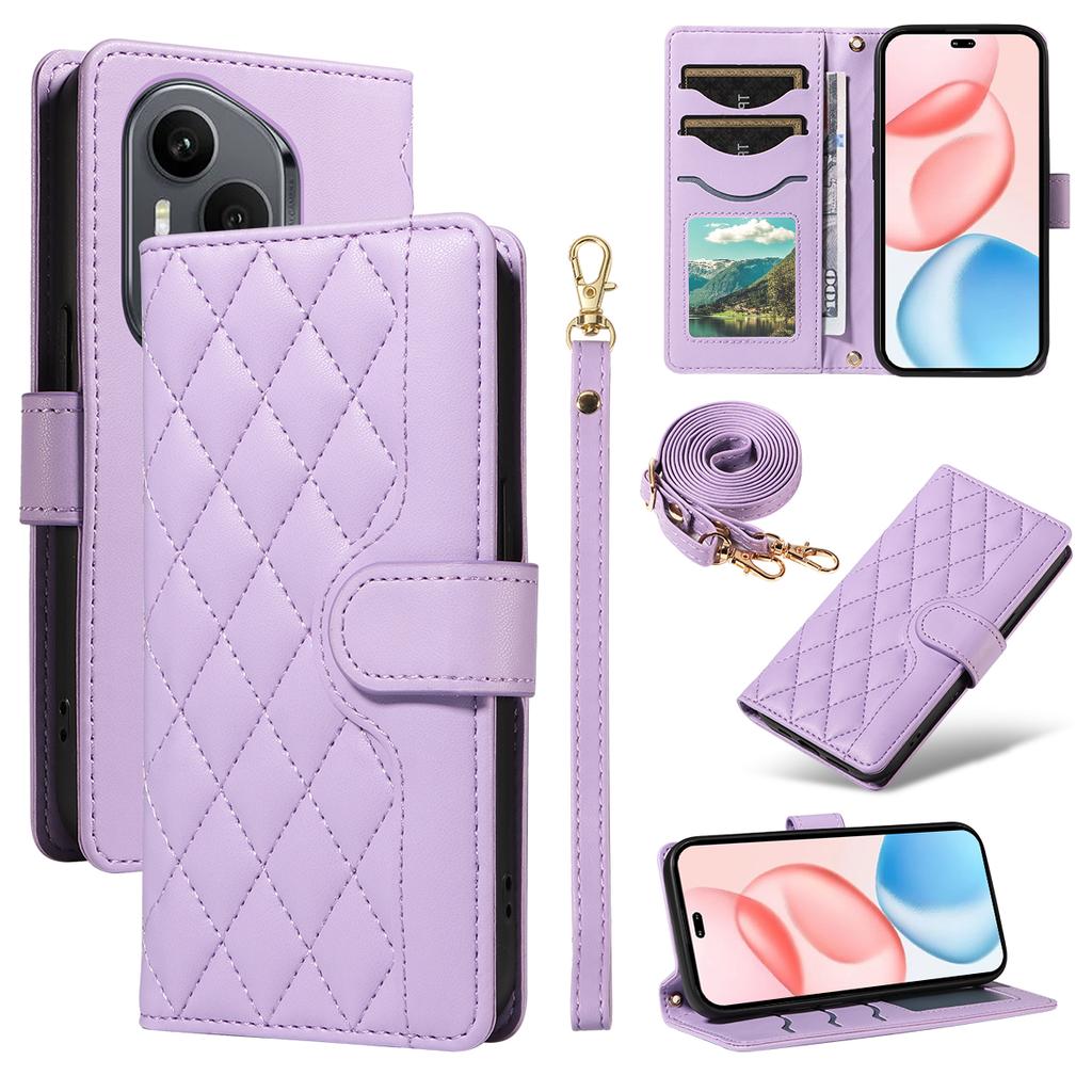 Для Honor 400 Pro 5G (Глобальный) Чехол-кошелек Ромбовидный кожаный чехол для телефона с ремешком