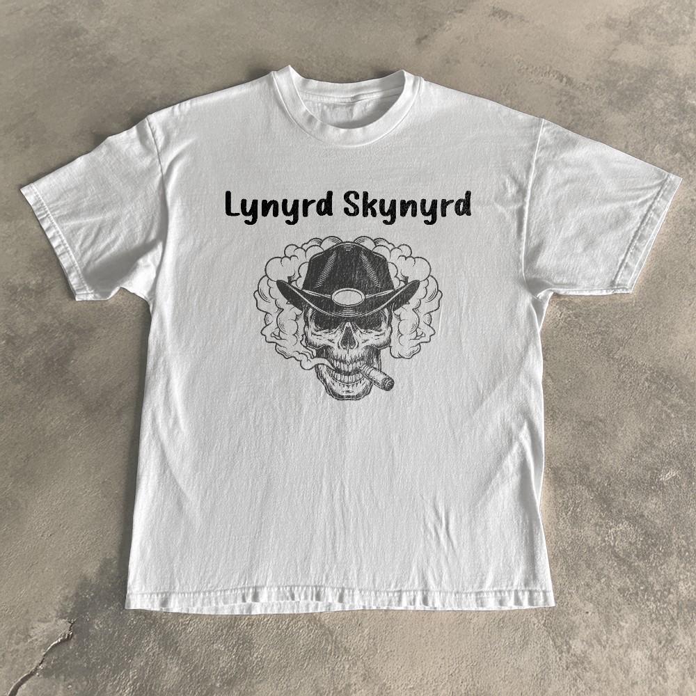 Футболка Lynyrd Skynyrd с ковбойским черепом, унисекс, белая, размеры S-5XL