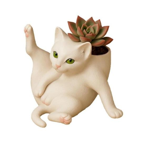 5/8-Inch Grooming Cat Planter Pot Playing Ball Cat Succulents Herb