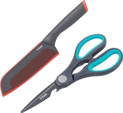 T-fal K13490 Набор из 2 предметов: нож Сантоку и кухонные ножницы 16,5 см Нержавеющая сталь Красный