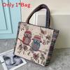 Canvas Embroidered Owl Tote Bag With Zipper Closure For Daily Use