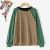 ZANZEA Женская мода круглый вырез длинный рукав контрастный цвет пуловер свитера