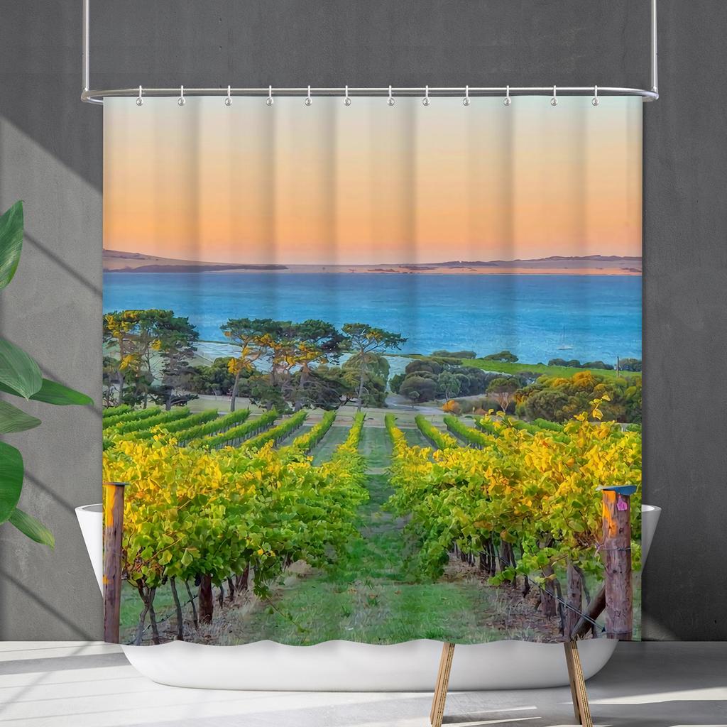 Shower Curtain Waterproof And Mildew-Proof Coconut Tree Beach Beach Bathroom Shower Curtain Shower Curtain Partition Curtain Free Punching