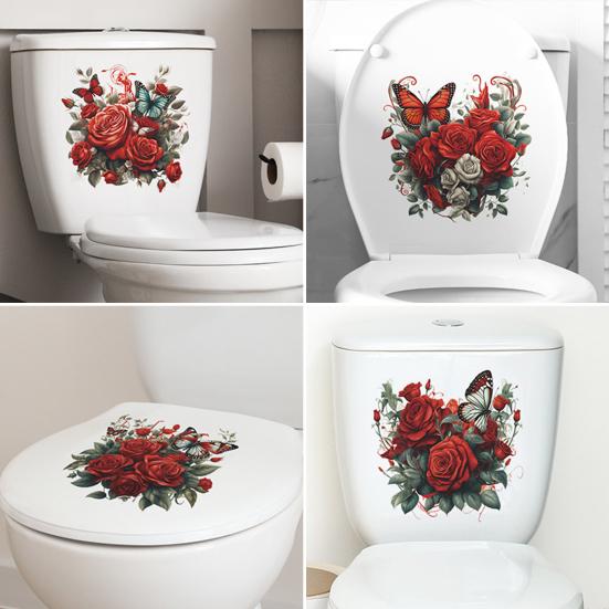 Наклейка на унитаз, съемная водонепроницаемая крышка из ПВХ для гостиной, ванной комнаты, настенное искусство, цветочная крышка для унитаза, День Святого Валентина