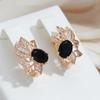 Серьги золотого цвета с черным камнем и цветком для женщин, модные винтажные циркониевые свадебные украшения для невесты