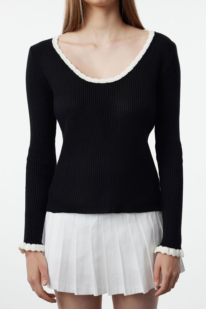 Women's Elegance Style Sweater Black Thin Color Block Knitwear Sweater