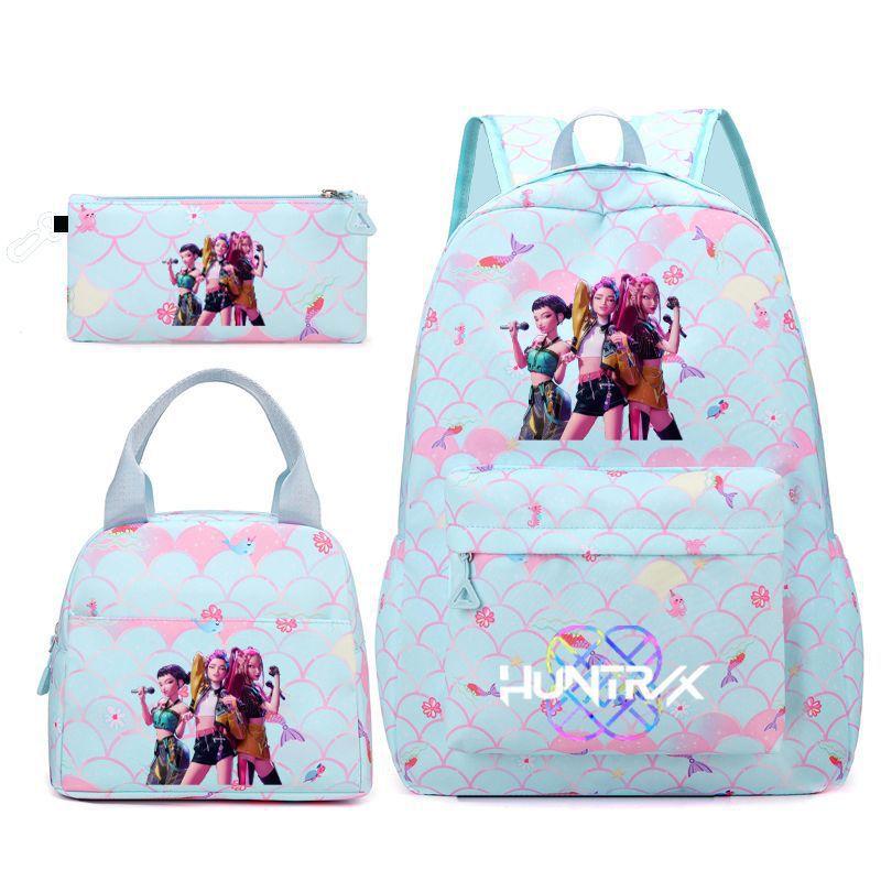 Lie Mo Girls Student Backpack Set for Women Double Shoulder Bags 3 Piece Fashion Printed Trend Large Capacity Lightweight Water-Resistant