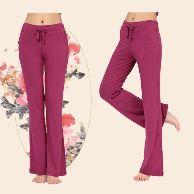 Auroth Solid Color Women High Waist Wide Leg Flared Pants Stretch Trousers Drawstring Sports Pants