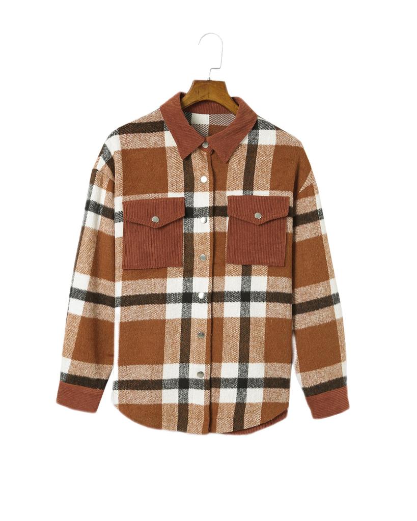 Azura Exchange Buttoned Plaid Shirt Jacket