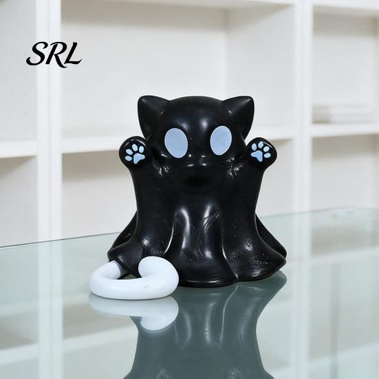 Versatile Home Display Decor 2 Pcs Halloween Ghost Statue, Cute Cat Figurine, Cartoon Small Desktop Decompression Toys Mini Spooky Kitten Ornament for
